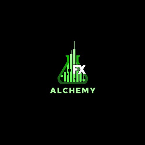 Logo Concept for Alchemy FX on black.
