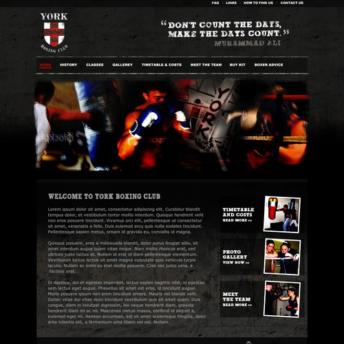 Gritty Home page design for Boxing Club Website.