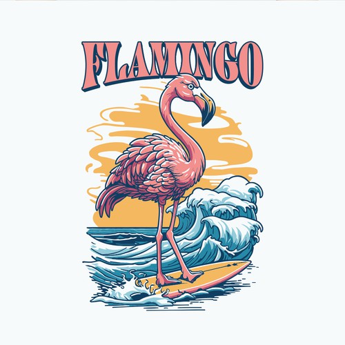 "Surfing Flamingo" Tropical T-Shirt