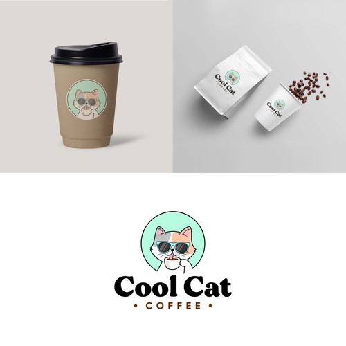 Cute Cat Caracter for Coffee Logo