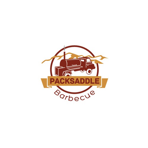 Logo design for Packsaddle Barbecue, serving traditional Texas-style BBQ at Horseshoe Bay Resort