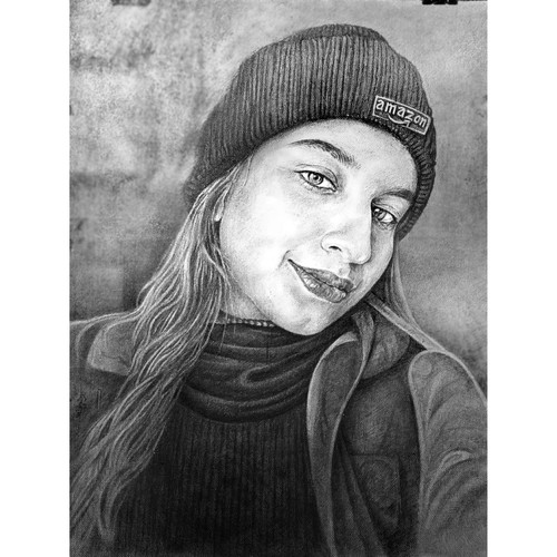 Realistic Portrait sketch of a young lady in hand made paper