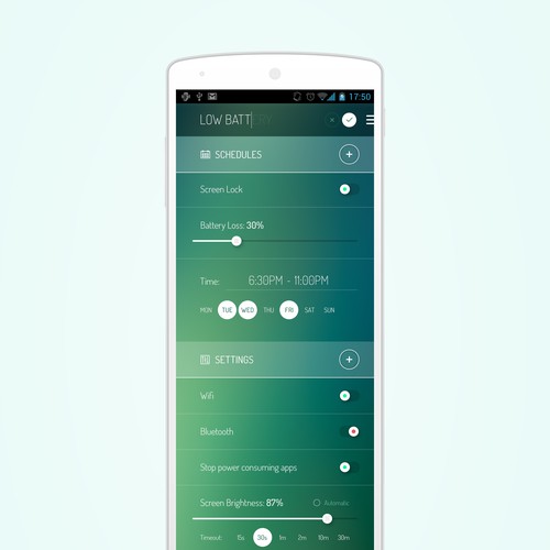 Create a beautiful design for an android battery saving app