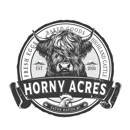 distressed, vintage logo for Horney acres farm