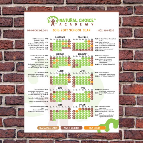 Natural Choice Academy Calendar Design