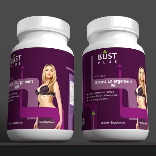 Create an eyecatching powerful label for a breast enhancement supplement.
