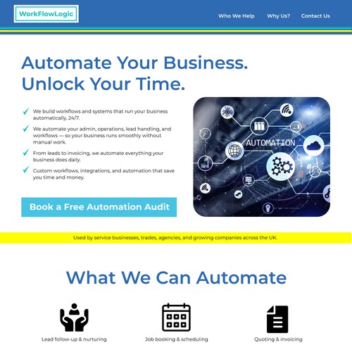 Web page design for a workflow automation business