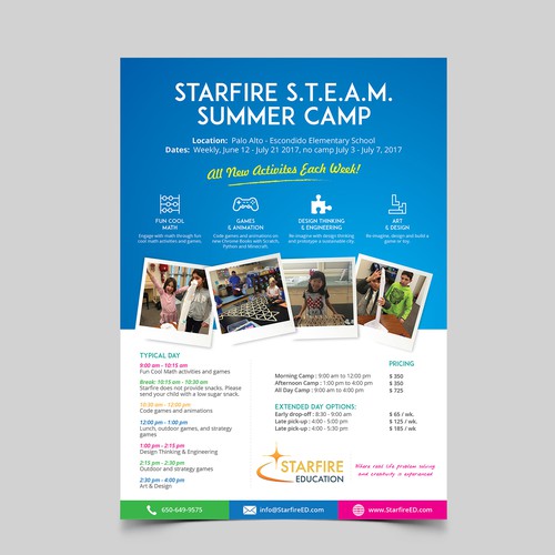 Flyer for fun S.T.E.A.M. (Science, Technology, Engineering, Art, Mathematics) Summer Camp