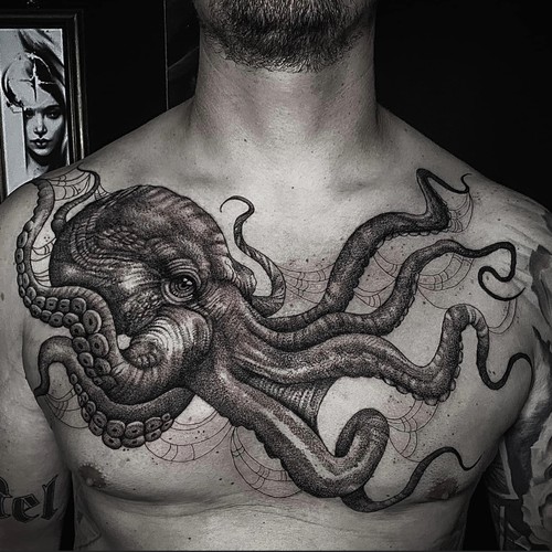 Octopus chest tattoo
