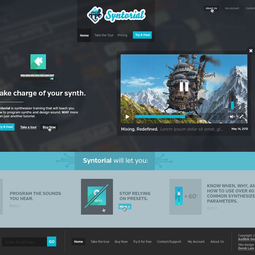 Homepage design for Syntorial. Mockup provided.