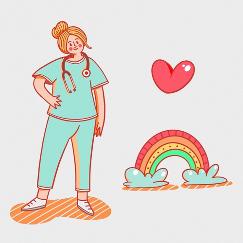 Nurse, rainnbow, heart