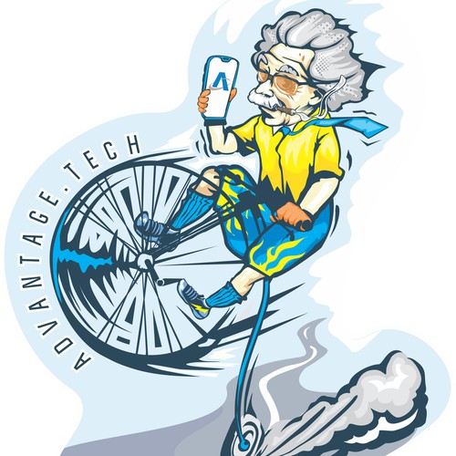 Einstein racing on a road bike