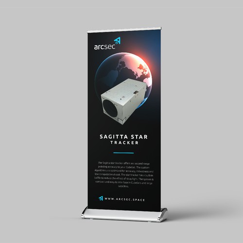 Roll-up banner for a satellite technology company