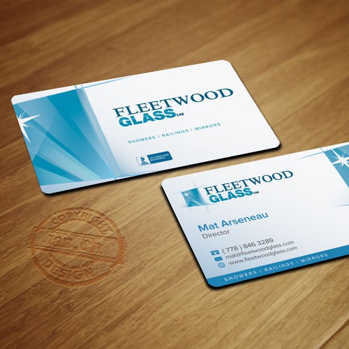 Create a stand out, modern business card for Fleetwood Glass Ltd.