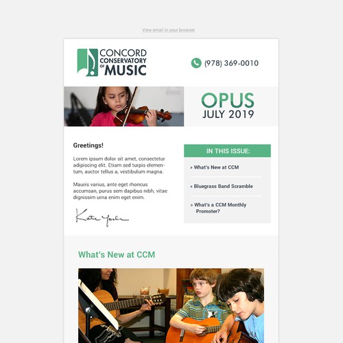 Email Design for Concord Conservatory Music