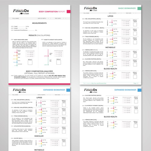 Design medical fitness test "report cards"