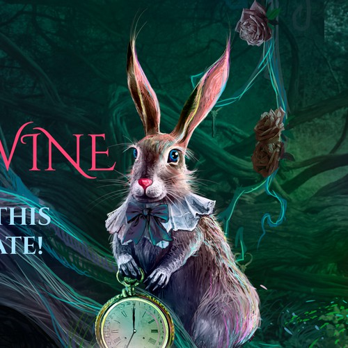 Invite illustration that is Alice in Wonderland themed. Part II