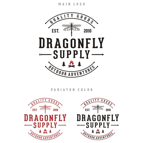 logo concept for Dragonfly Supply outdoor adventure