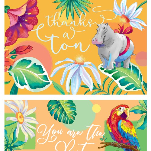 Vibrant tropical Thank you cards
