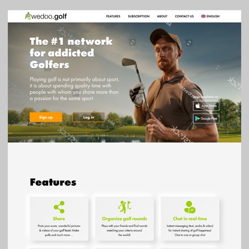 Landing page for the golf app