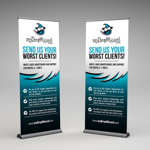 Create an awesome VERTICAL BANNER for the myDropWizard booth at a conference!