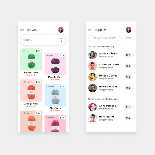B2B Yarn Marketplace App Design