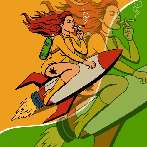 Sexy and Hot Pin Up Models Cartoon Mascot Logo Smoking Weed