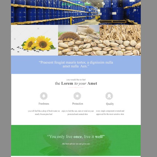 Landing page for food company