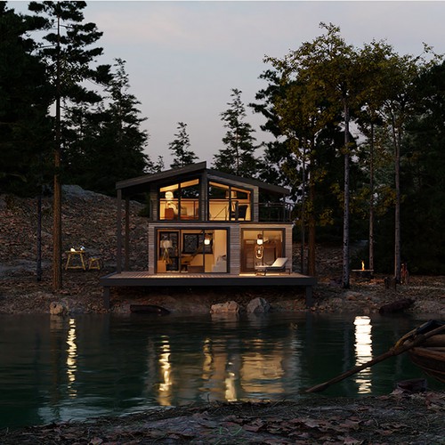 3D Render of a Lake house