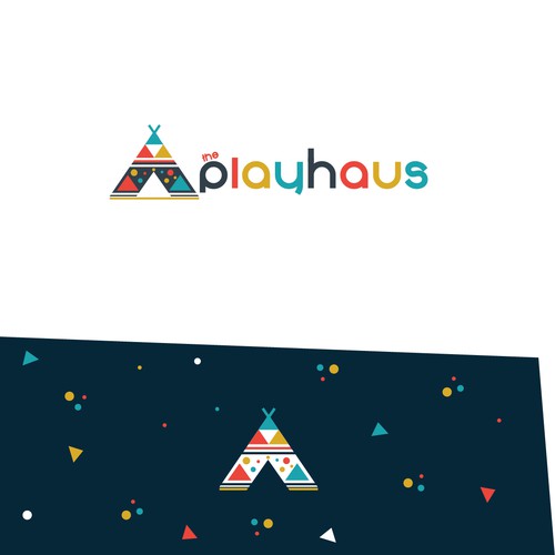Colorful yet simple geometrical logo for the playcentre for children in Scandinavian style.