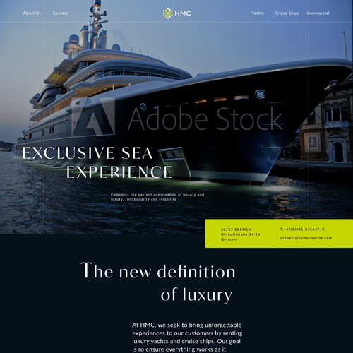 Home Page design for Superyacht and Cruise Ship Company