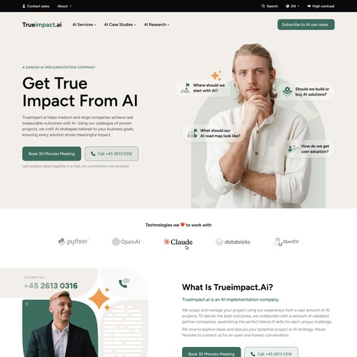 Front page for AI consultant company