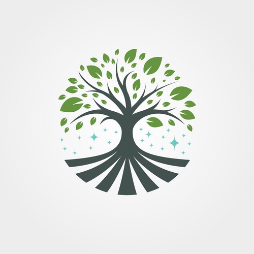 minimal root tree with leaves logo design
