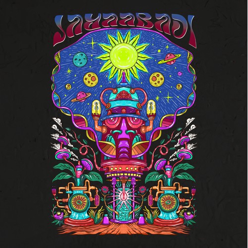 “Cosmic Machine God | Psychedelic Apparel Illustration”