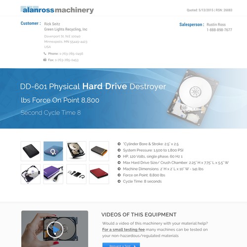 Alanross Machinery Landing Page Design