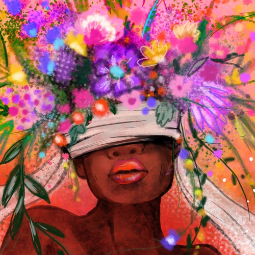 illustration of a black girl with flowers