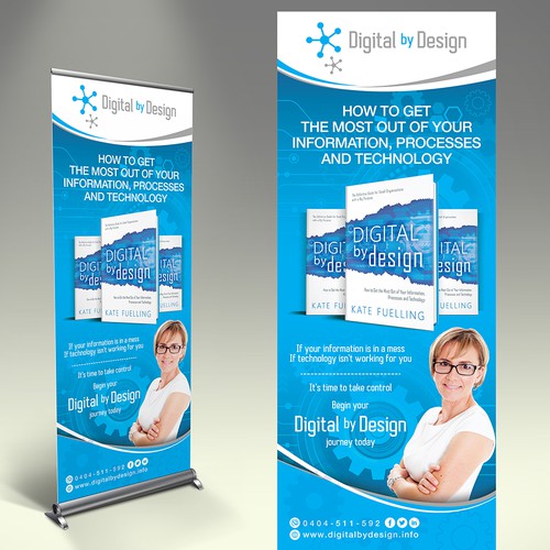 Design an eye catching pull up banner for a book launch