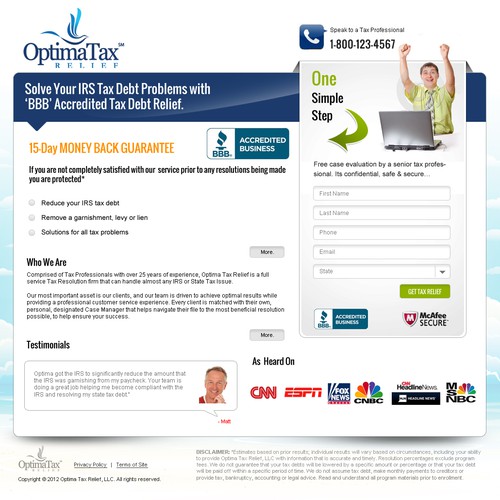 website design for OptimaTaxRelief.com