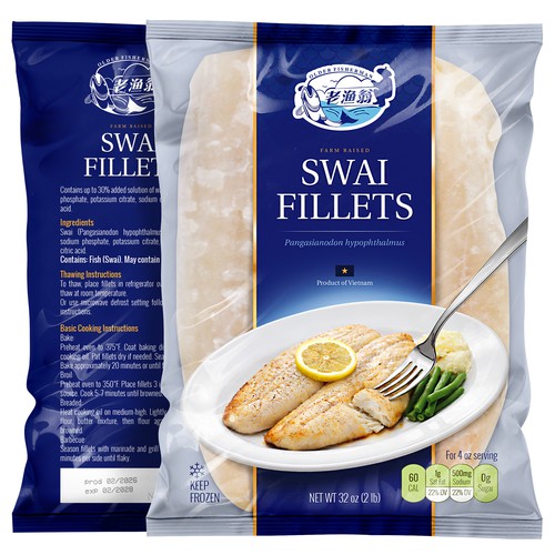 Premium American-Style Frozen Swai Fillet Packaging for Old Fisherman Brand