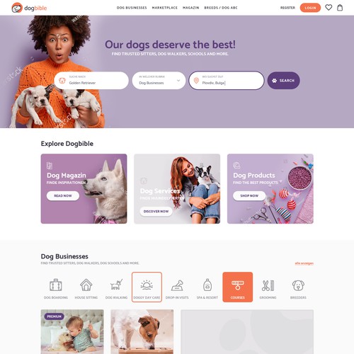 Webdesign for online dog platform / marketplace / magazine