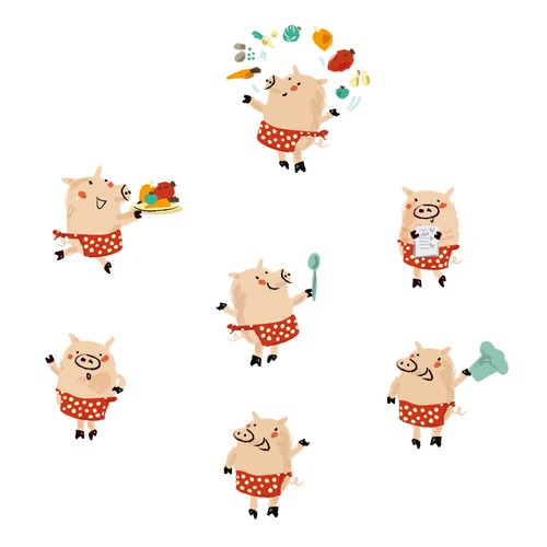 A pig character for recipe cards