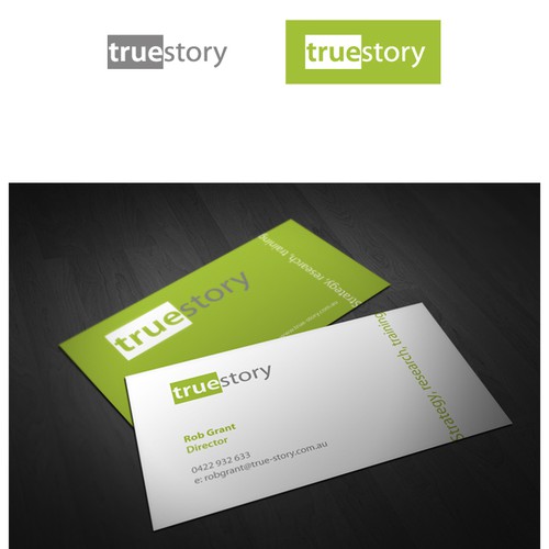 Create the next logo and business card for True Story