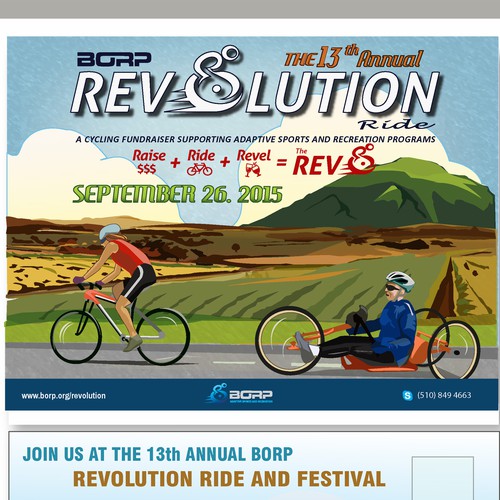 Create the overall design theme for the 13th Annual BORP Revolution Ride and Festival