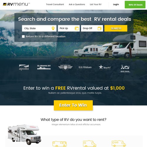 Homepage Design for a Popular RV Rentals Website