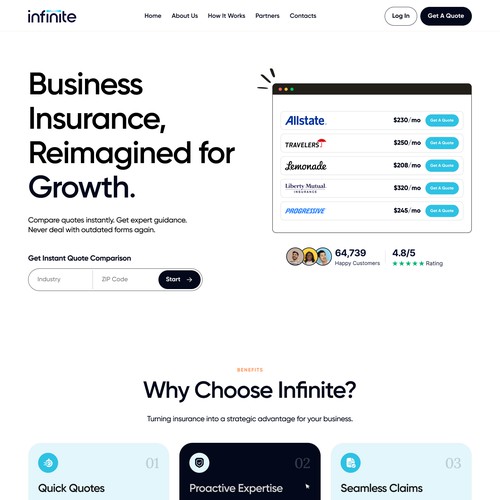 B2B Fintech Insurance Landing Page for Instant Quote Comparisons
