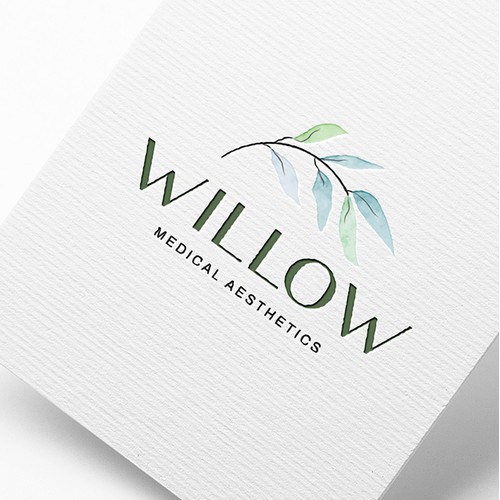 An organic and appealing logo for a med spa with a willow branch as a symbol