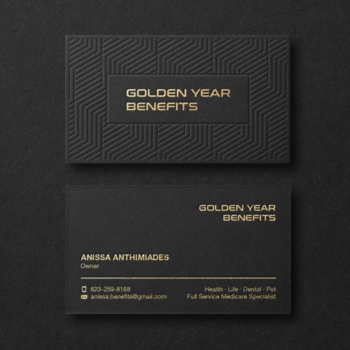 Debossed  business card with gold foil