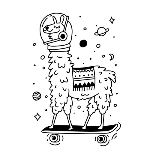 Tattoo Design - Skateboarding Space Llama