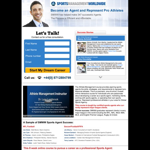 Sports Management Training needs a new landing page