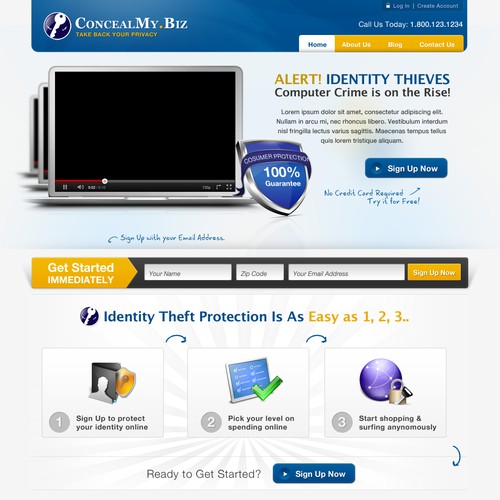 website design for Anti Identity Theft and Anonymous Shopping Website